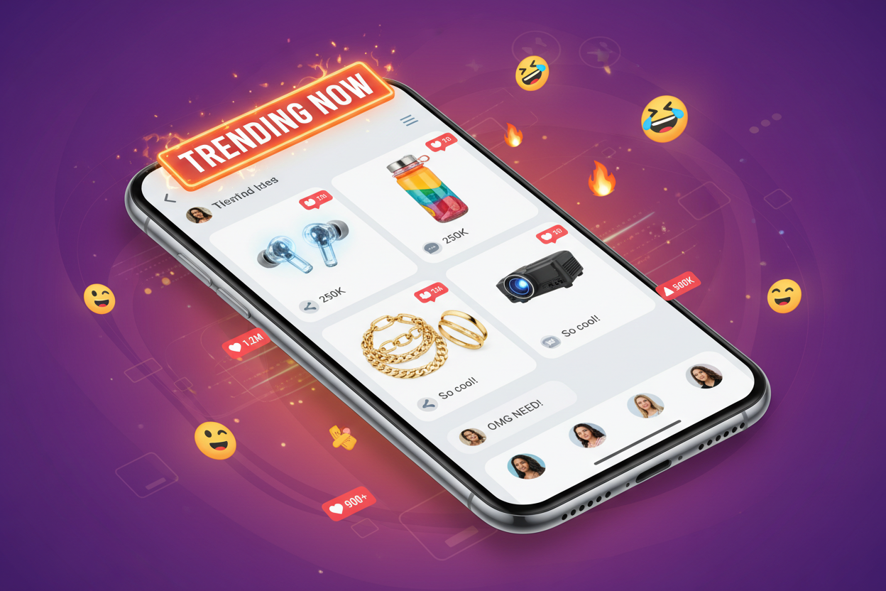 make 2 image those showing i sell viral product on social media in my store